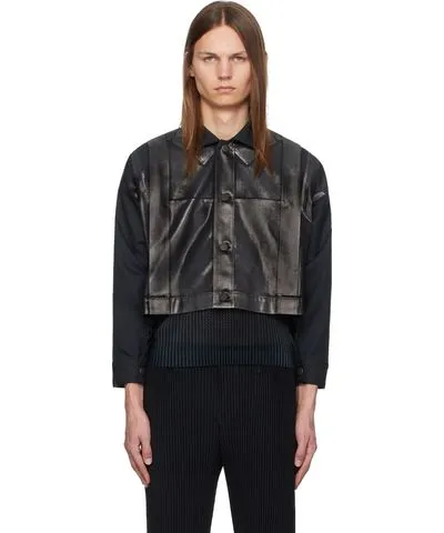 132 5. ISSEY MIYAKE Black Tucked Foil Jacket