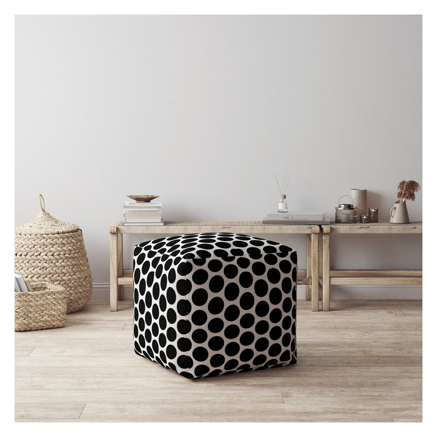 17 Black Cotton Polka Dots Pouf Cover