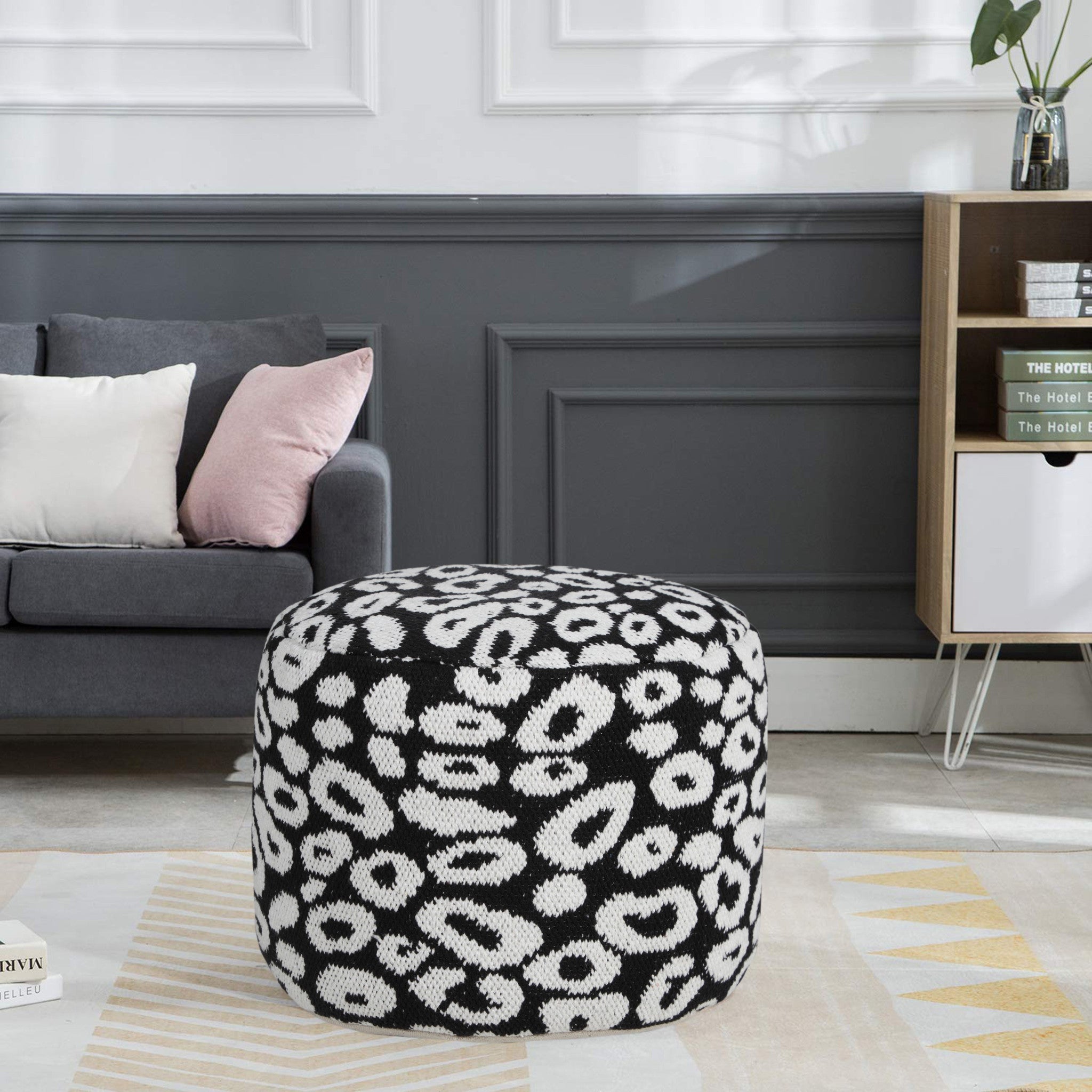 18 Black Cotton Blend Ottoman