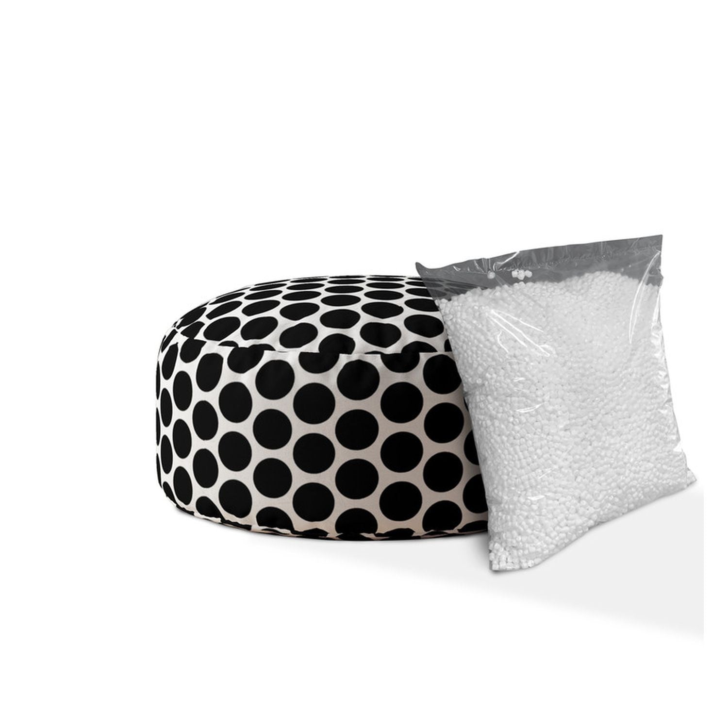 24 Black Cotton Round Polka Dots Pouf Cover