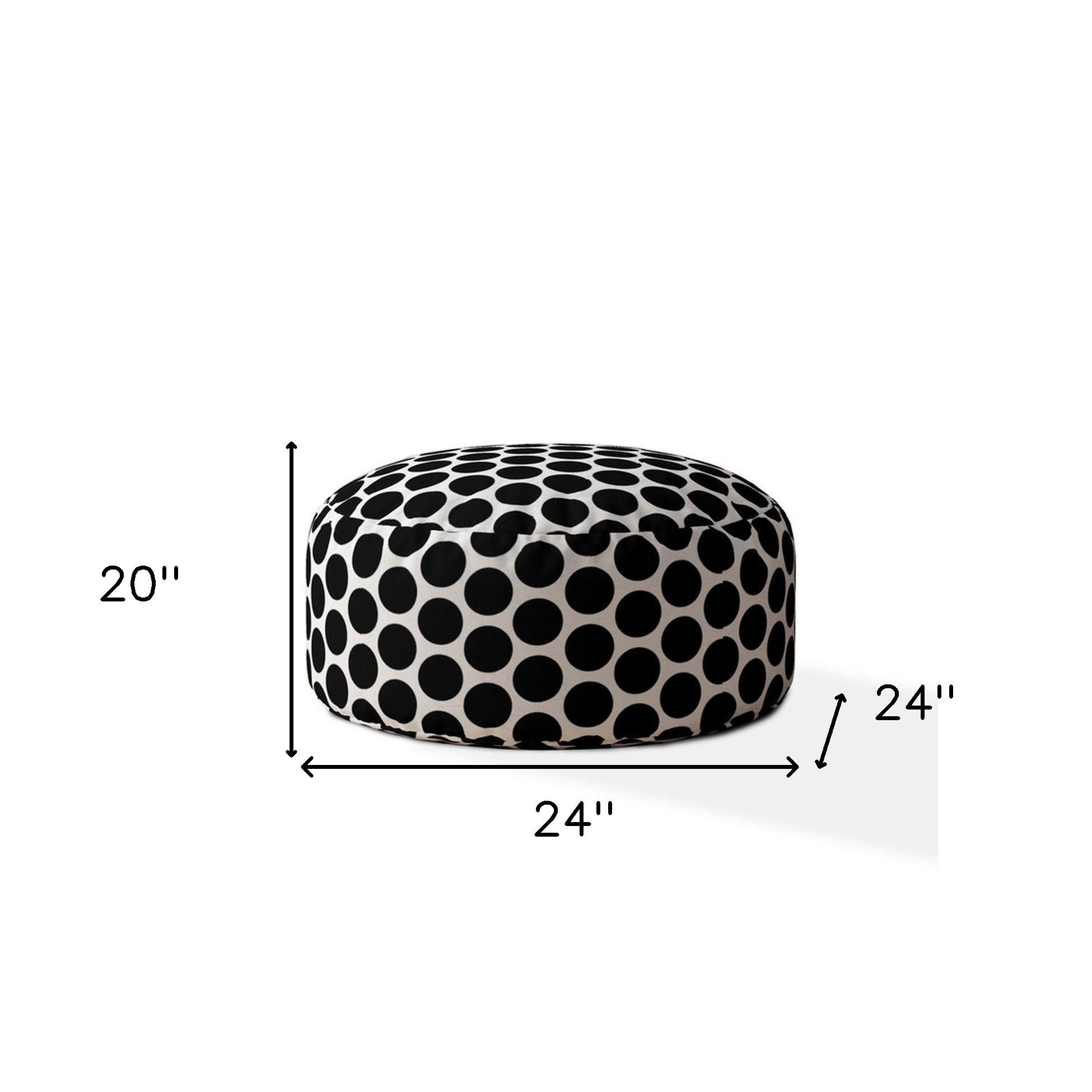 24 Black Cotton Round Polka Dots Pouf Cover