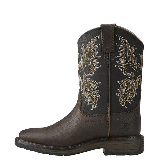 Ariat Kid's 8 Workhog Wide Square Toe Western Boot - Bruin Brown 10021452