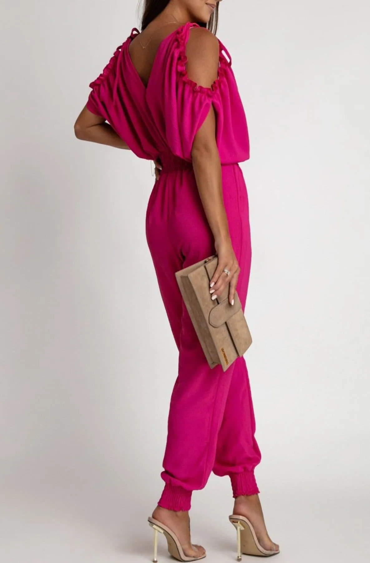 Azeila Cold  Shoulder Jumpsuit -Hot Pink