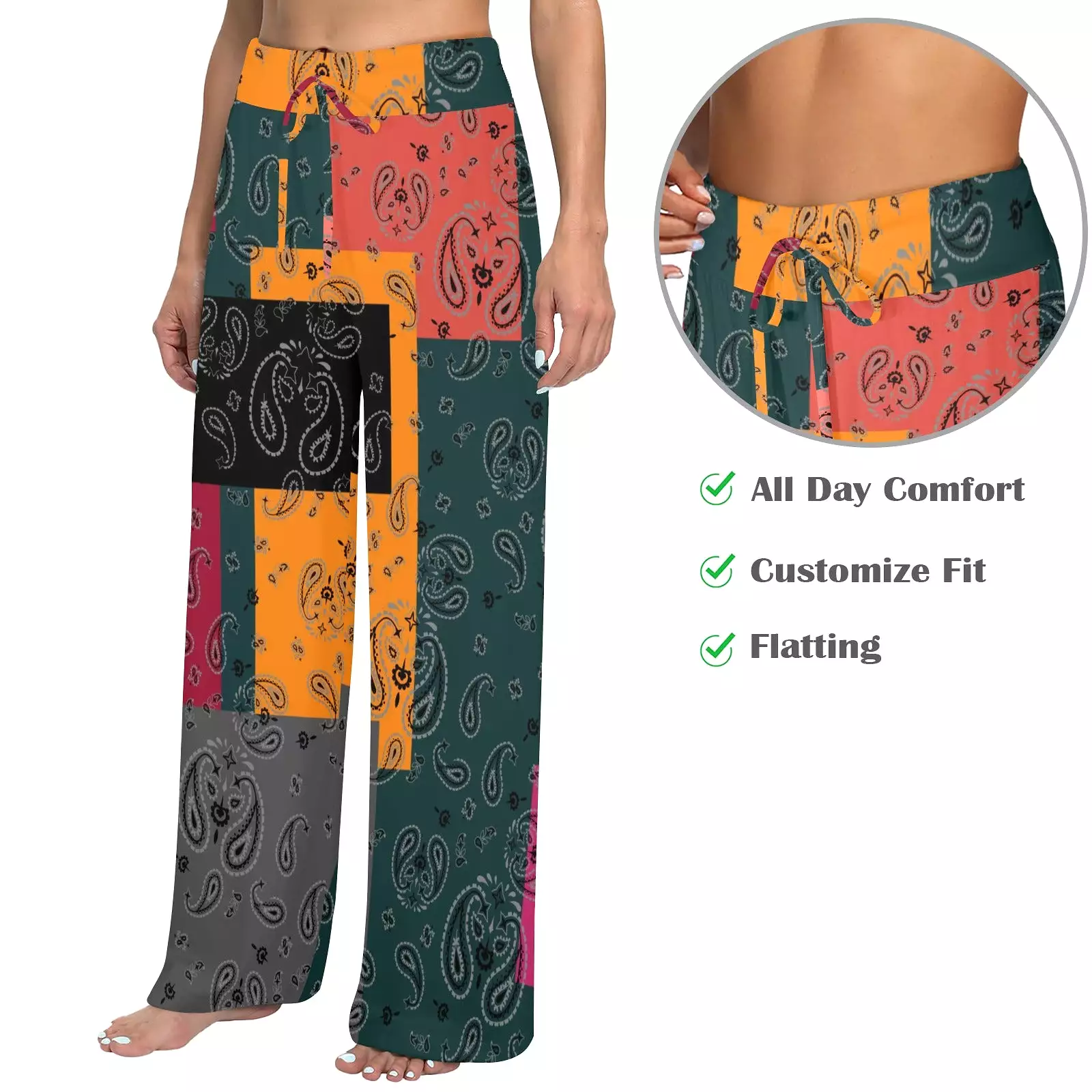 bandana print calico yoga_leggings_template-Recovered-Recovered copy Women's Wide Leg Lounge Pants (Model L77)