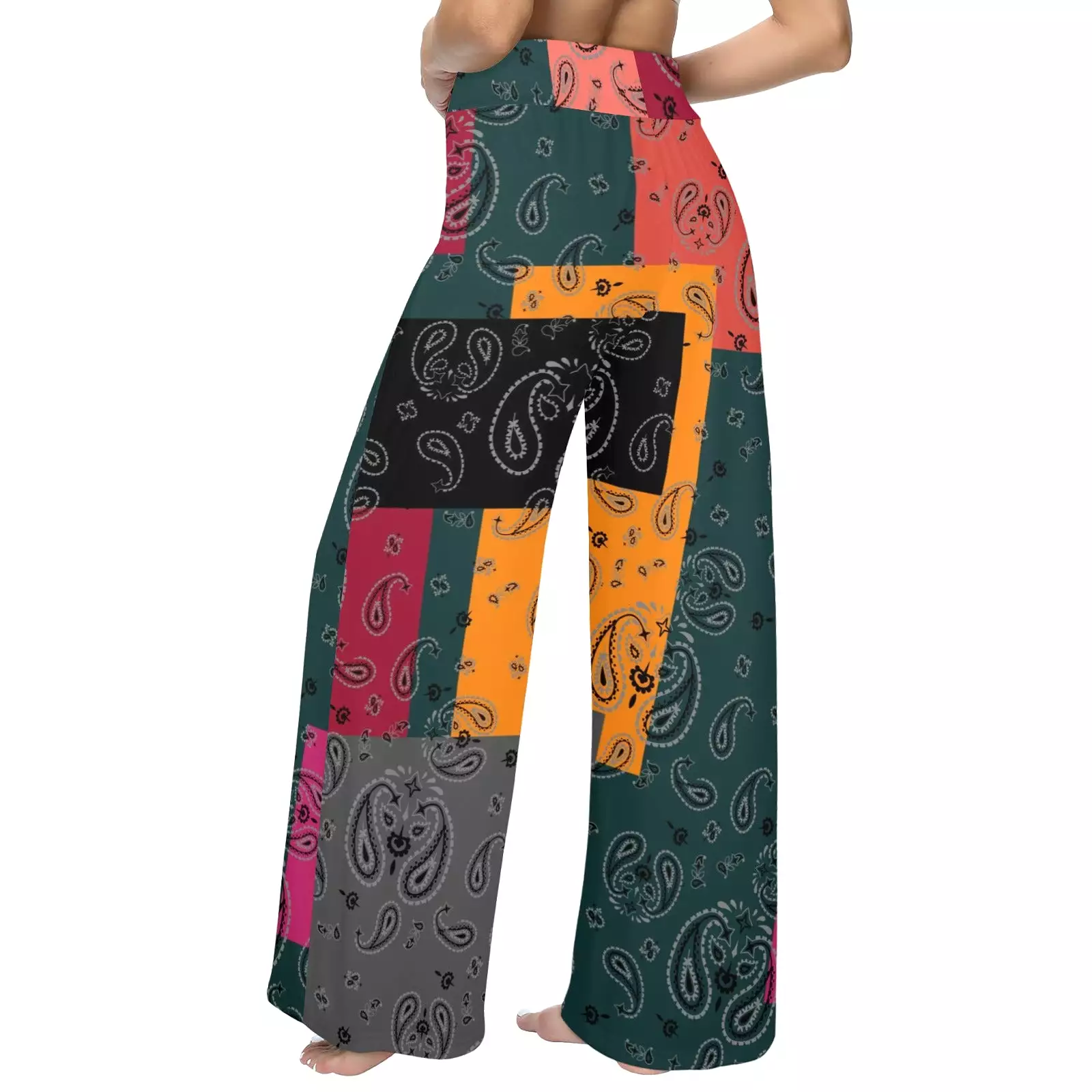 bandana print calico yoga_leggings_template-Recovered-Recovered copy Women's Wide Leg Lounge Pants (Model L77)