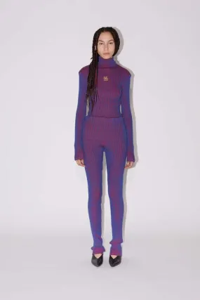 BICOLOUR RIB PANTS - Purple