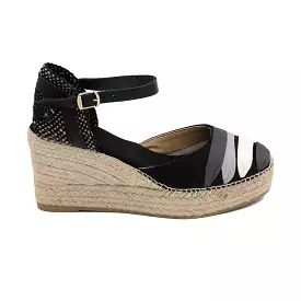 Black Cotton Blend Espadrilles with ribbonfor Women - Lola-NE