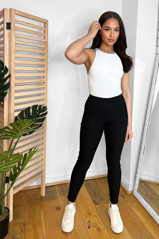 Black Cotton Blend High Waist Treggings