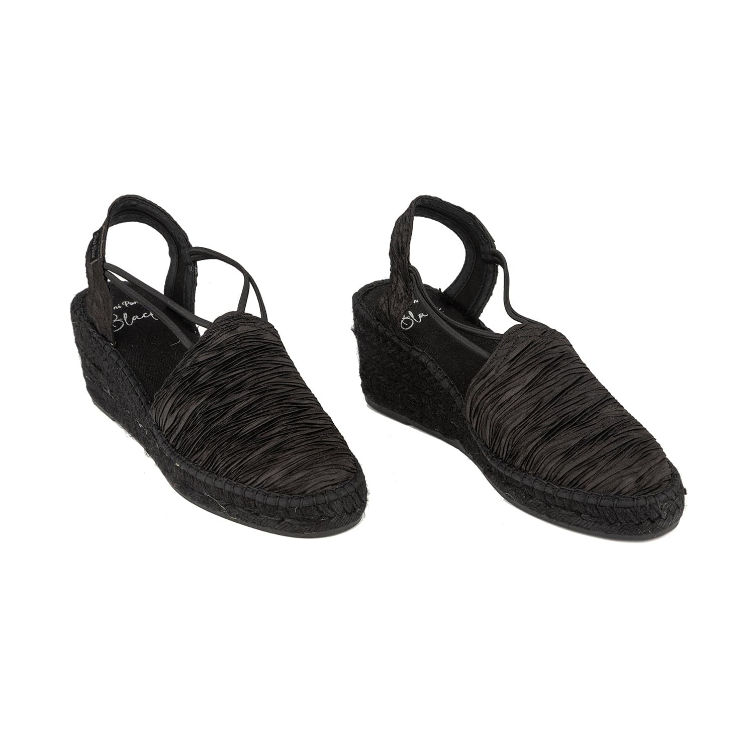 Black Cotton Blend Wedge Espadrille for Women - Tania-PLBK