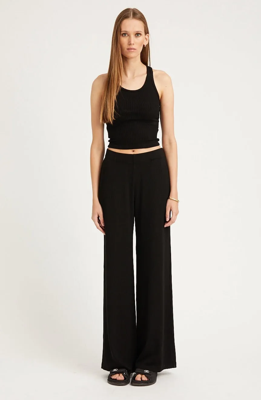 Black Rib Wide Leg Pants