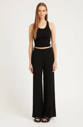 Black Rib Wide Leg Pants