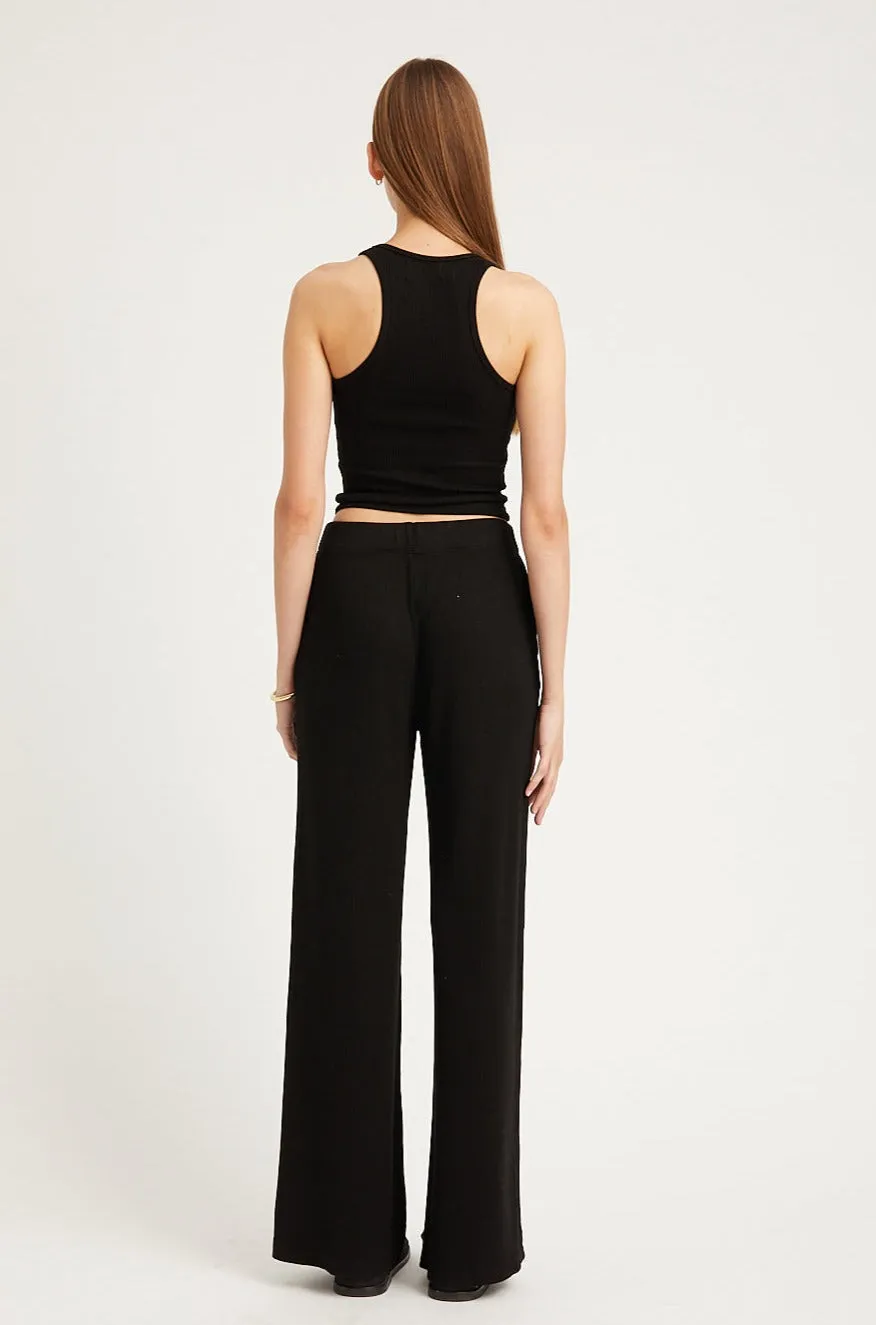 Black Rib Wide Leg Pants