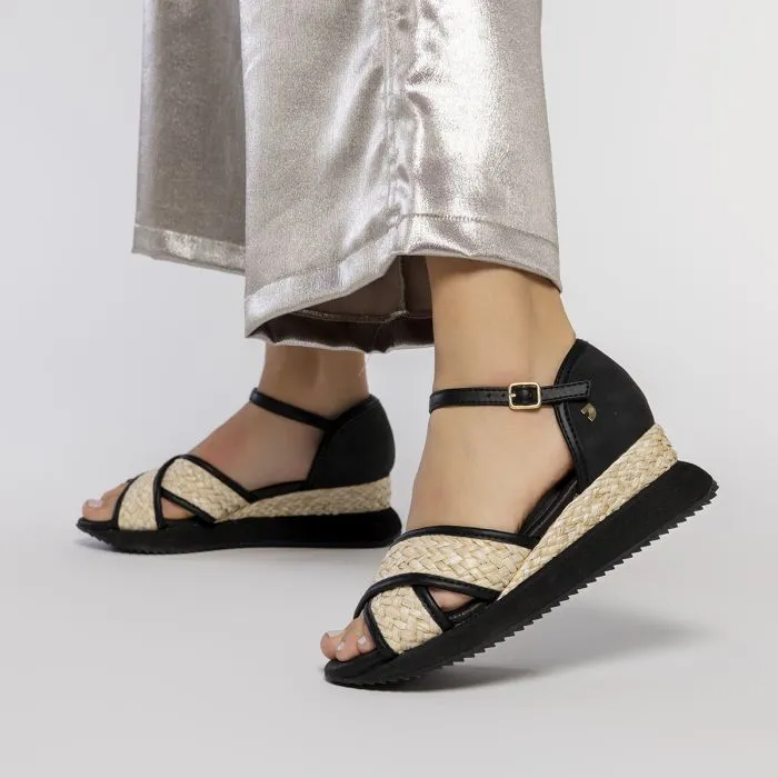 BLACK SPORTS SANDALS WITH WEDGE FOR WOMEN RINSEY