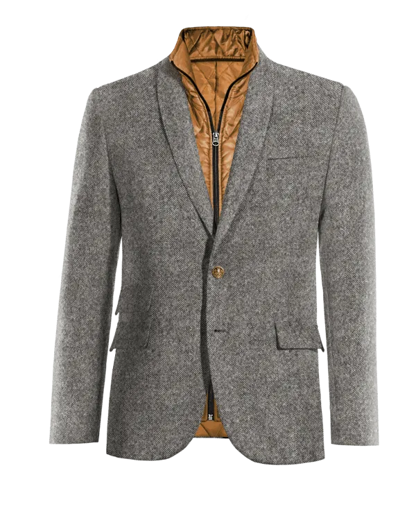  Blazer gris claro de donegal tweed solapa redonda