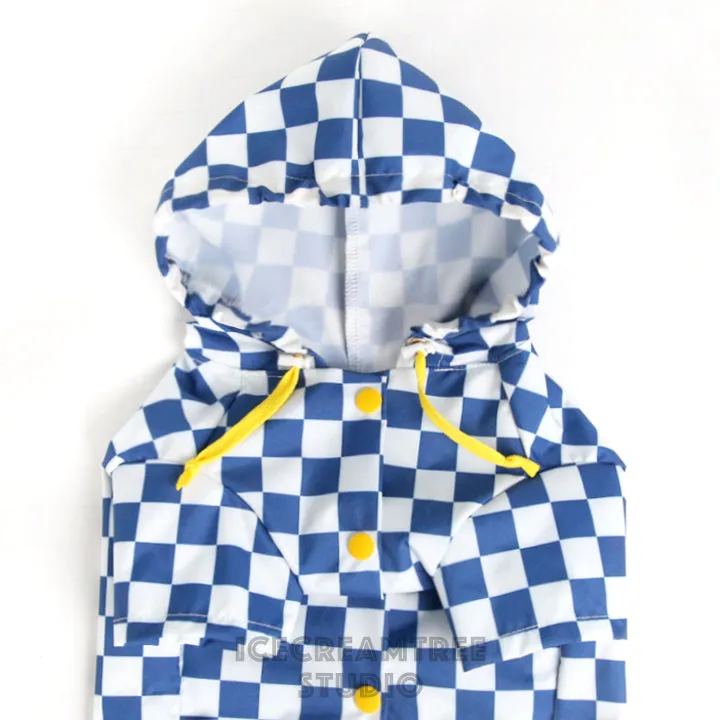 Blue Checker Raincoat - Pet Rain Jacket