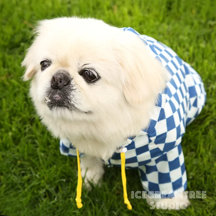 Blue Checker Raincoat - Pet Rain Jacket