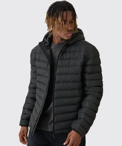 boohoo Mens Tall Zip Through Hooded Puffer Jacket