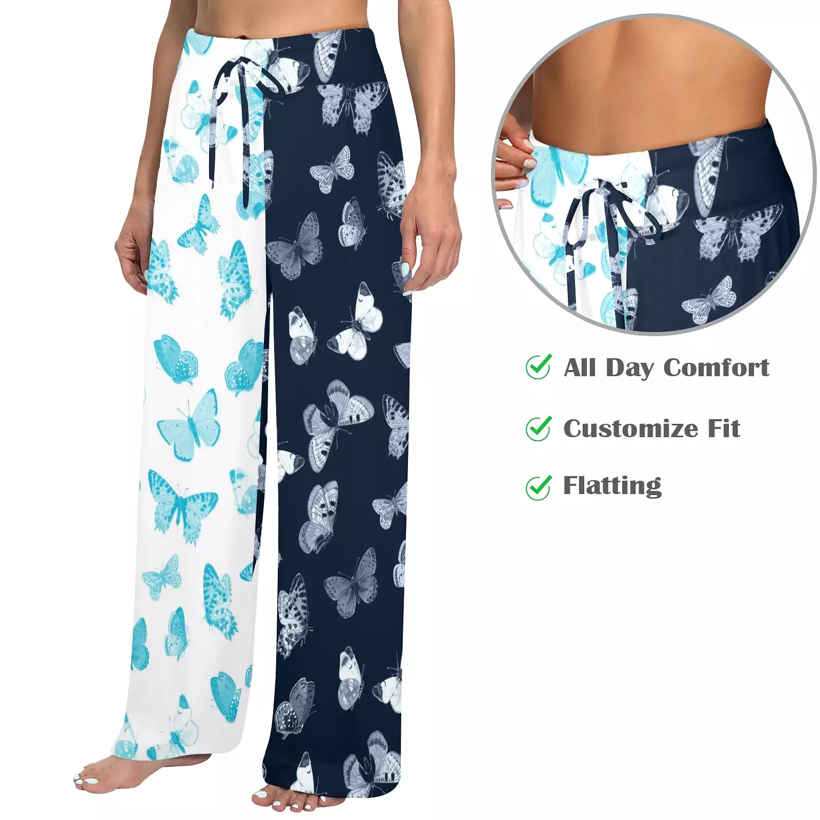 but dk blue 2 Women's Wide Leg Lounge Pants (Model L77)