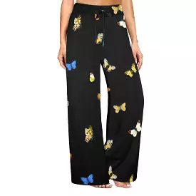 butterfly blue small print 3 Women's Wide Leg Lounge Pants (Model L77)