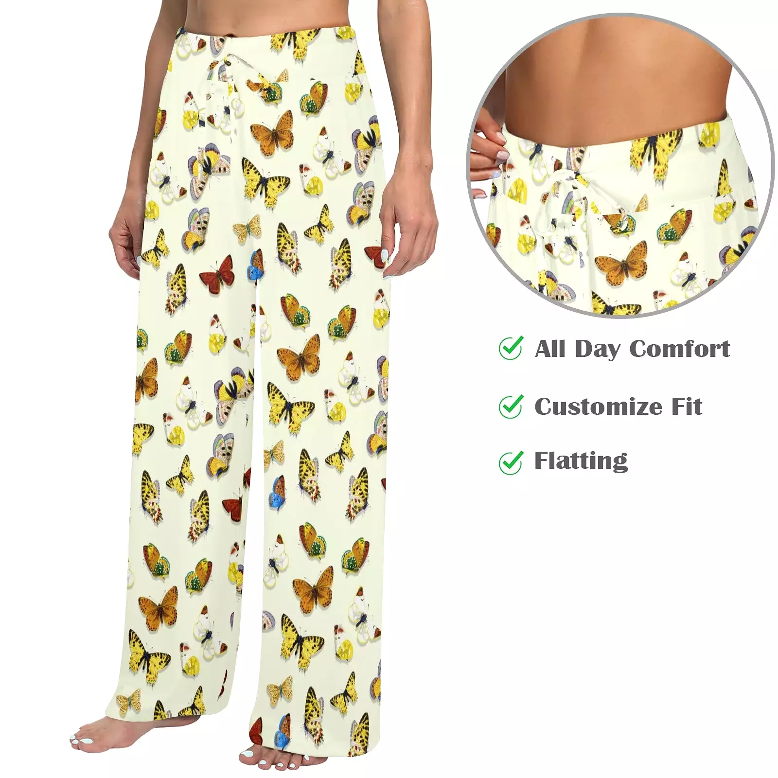 butterfly shadowed print Women's Wide Leg Lounge Pants (Model L77)