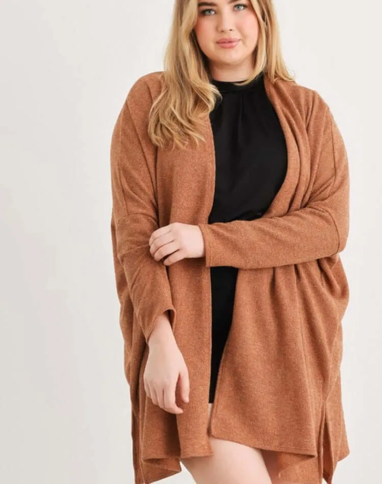 Camel Plus Size Open Cardigan