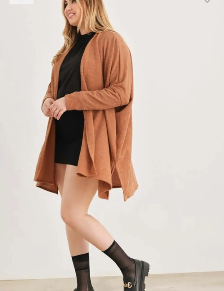 Camel Plus Size Open Cardigan