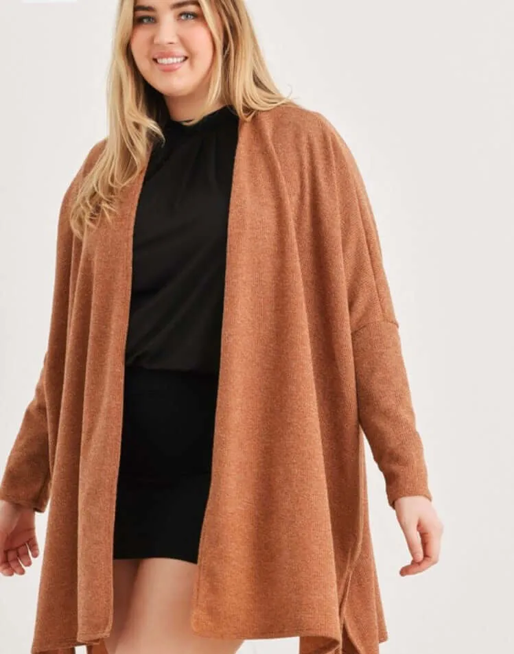 Camel Plus Size Open Cardigan