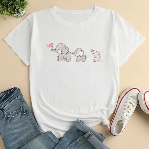 Casual Elephant Polyester Round Neck Short Sleeve Regular Sleeve Printing T-shirt