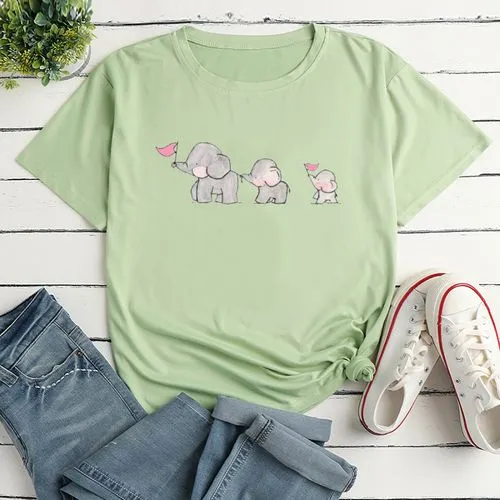 Casual Elephant Polyester Round Neck Short Sleeve Regular Sleeve Printing T-shirt