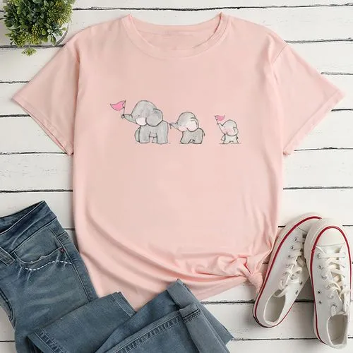 Casual Elephant Polyester Round Neck Short Sleeve Regular Sleeve Printing T-shirt