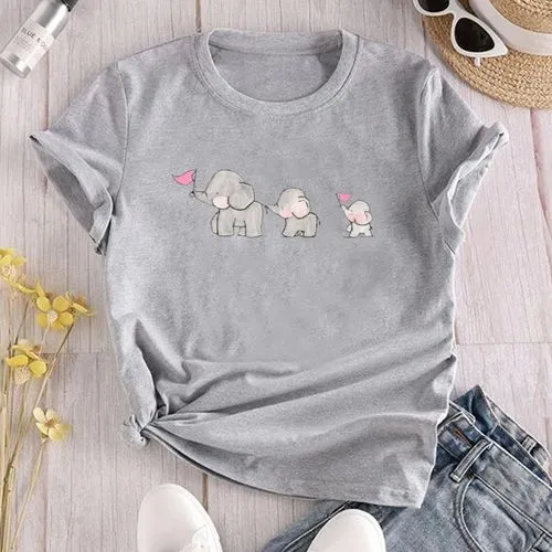 Casual Elephant Polyester Round Neck Short Sleeve Regular Sleeve Printing T-shirt