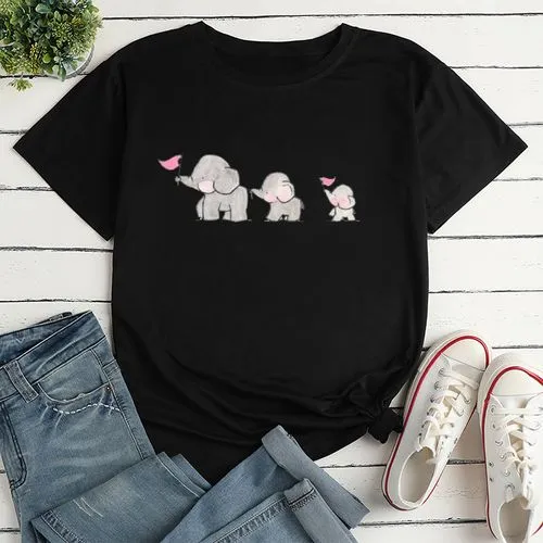 Casual Elephant Polyester Round Neck Short Sleeve Regular Sleeve Printing T-shirt