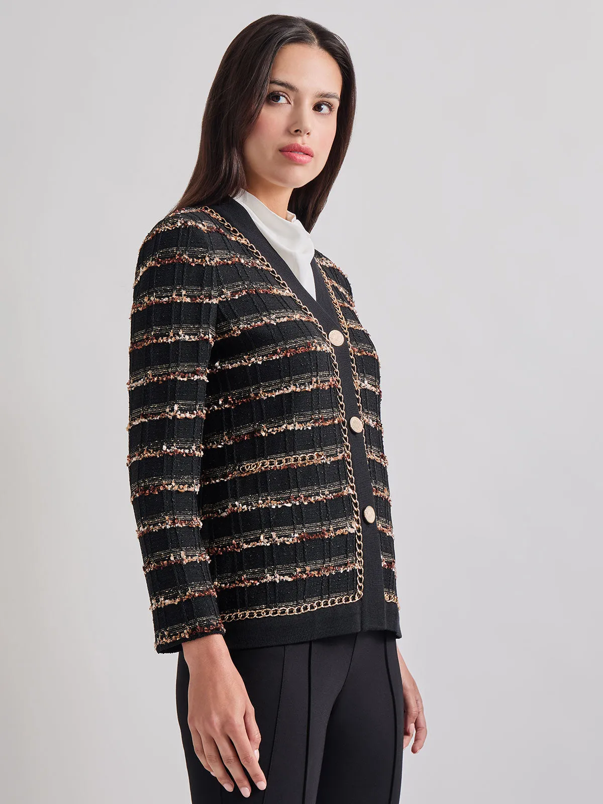 Chain Trim Lurex Knit Jacket