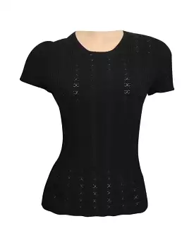 Chanel 05P, 2005 Spring Black Cotton knit interlocking CC logo Blouse top FR 40 US 4/6