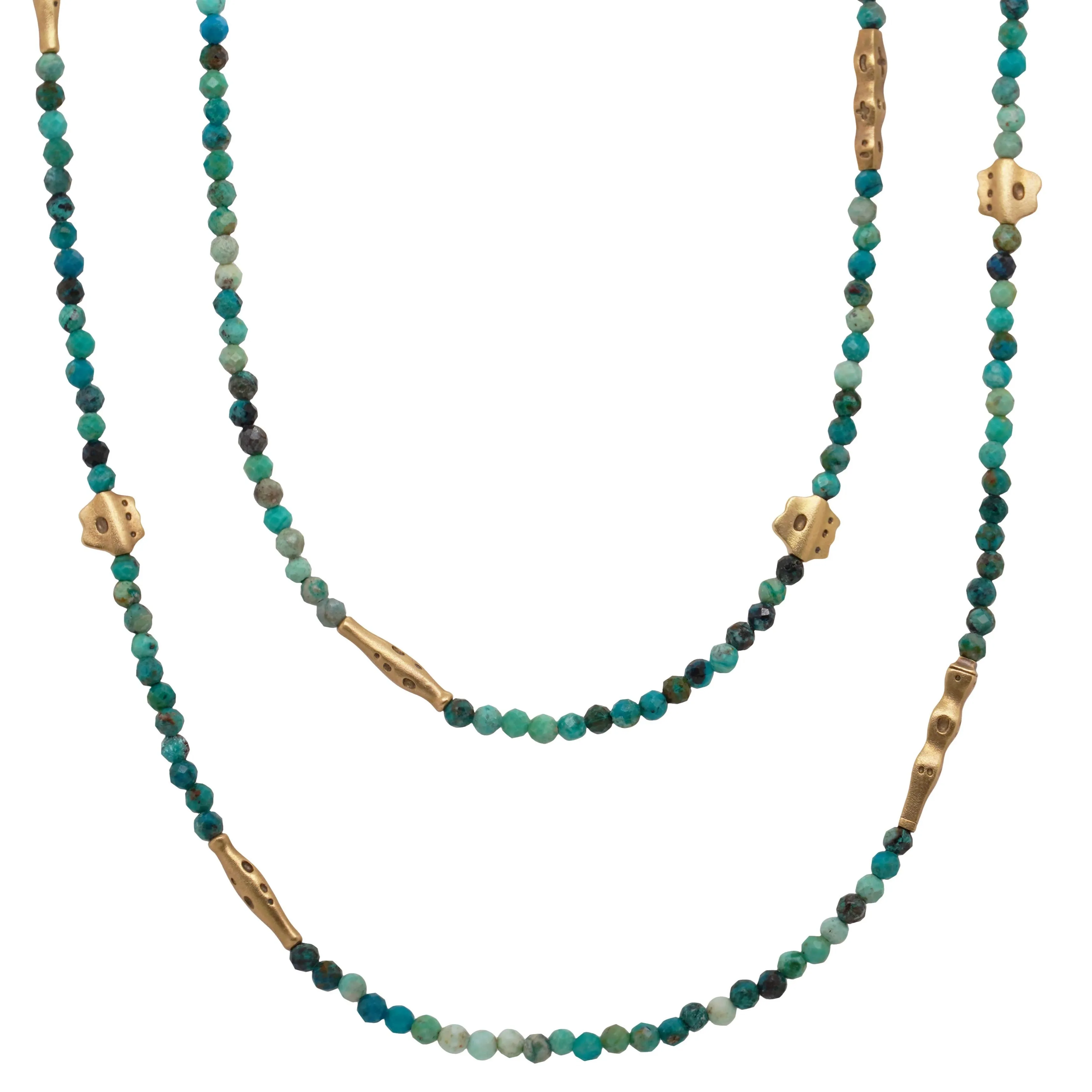 Chrysocolla & Yellow Gold Beaded Necklace