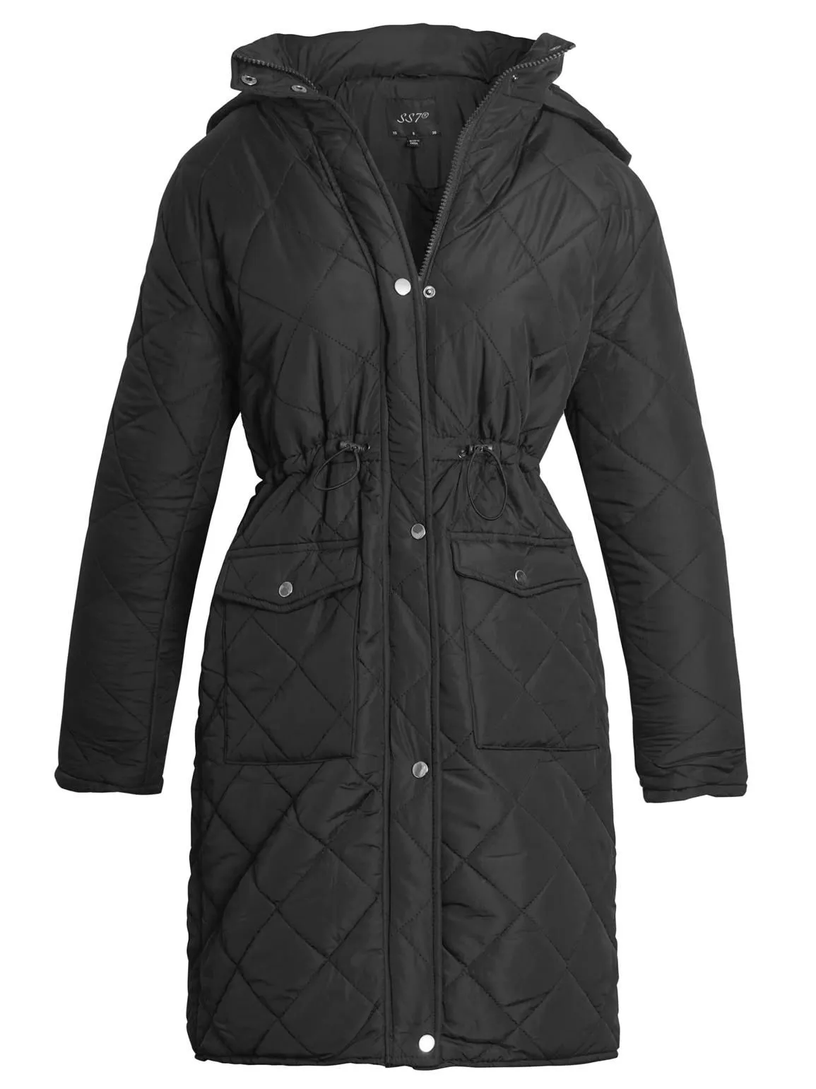 Diamond Quilted Parka Coat, Black, Khaki, UK Sizes 8 to 16