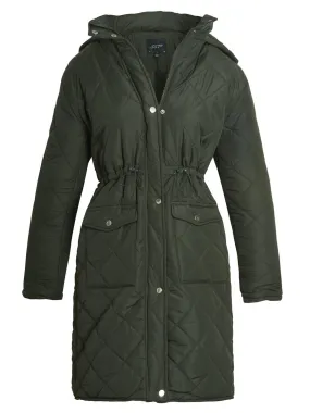 Diamond Quilted Parka Coat, Black, Khaki, UK Sizes 8 to 16