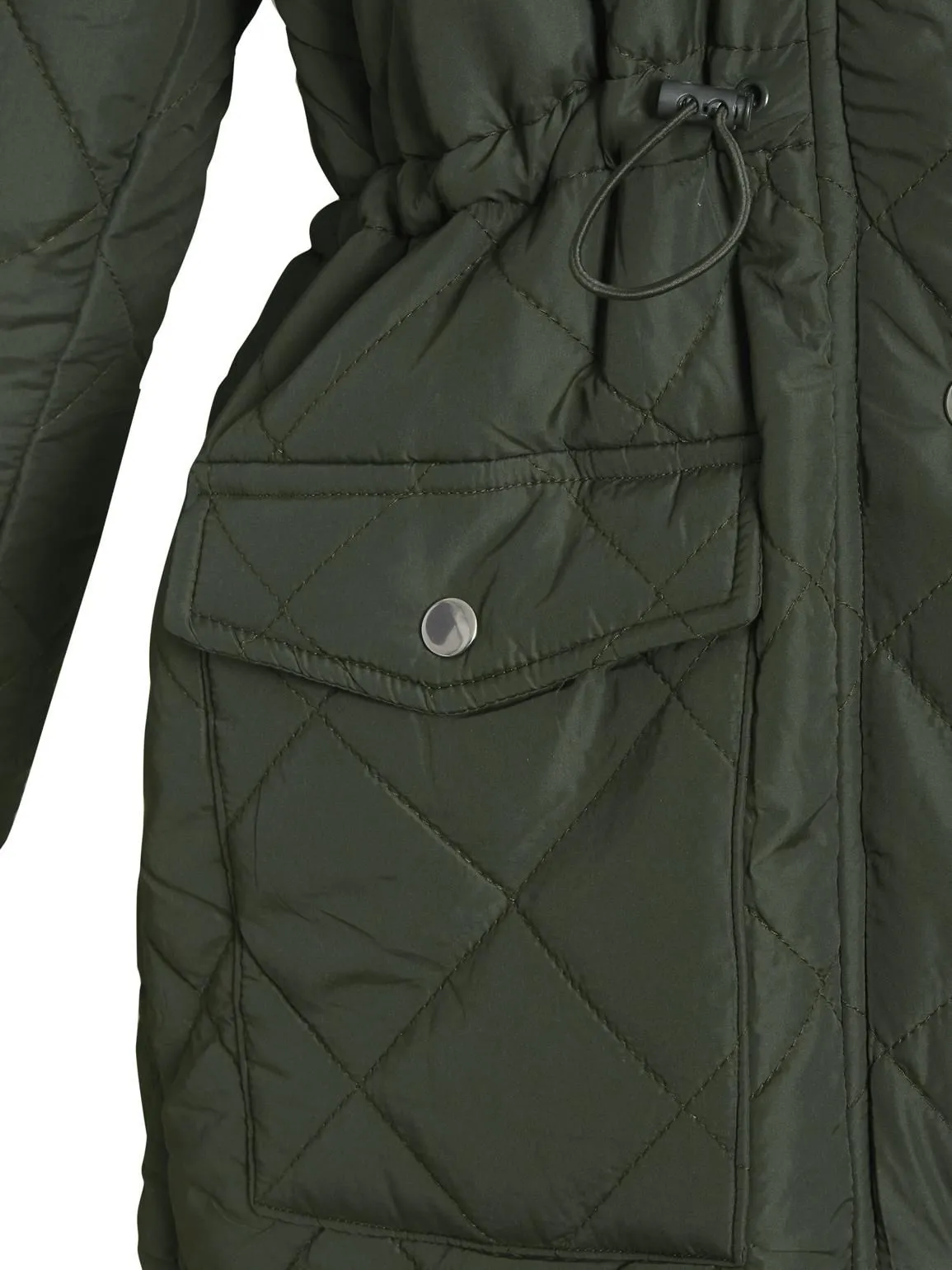 Diamond Quilted Parka Coat, Black, Khaki, UK Sizes 8 to 16