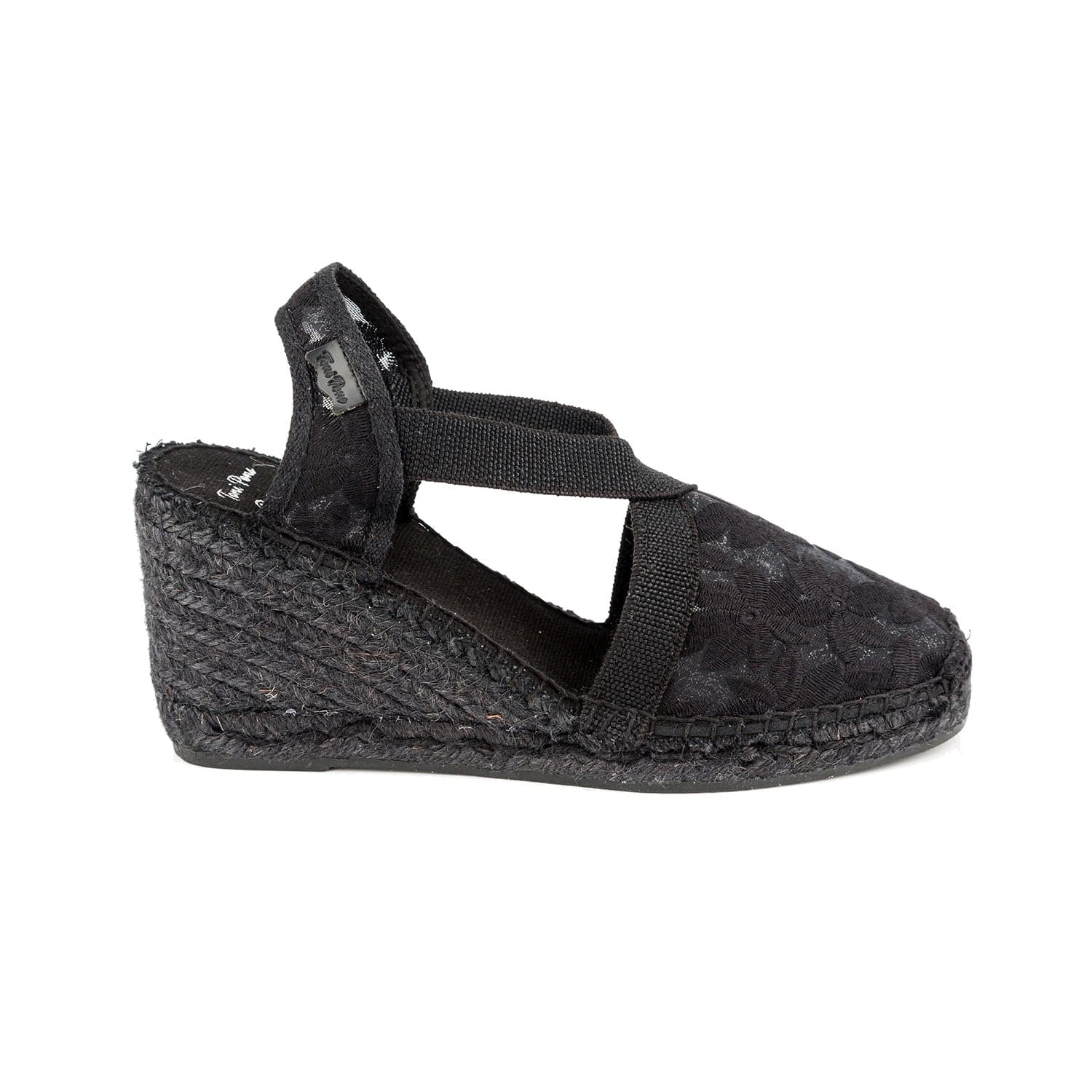 Embroidered Black Cotton Blend Wedge Espadrille for Women - Terra-7FBK