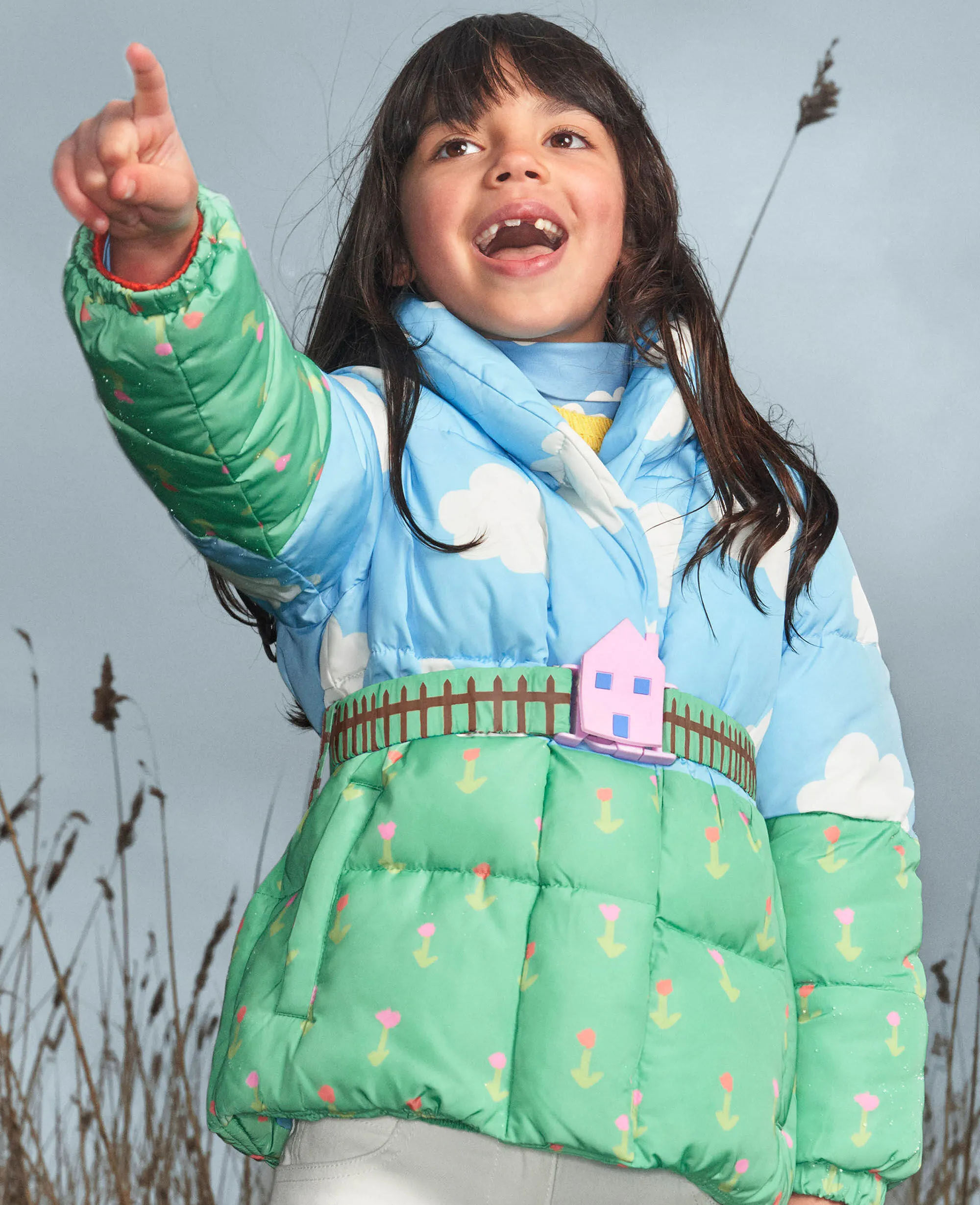 Farmyard Print Hooded Puffer Coat 