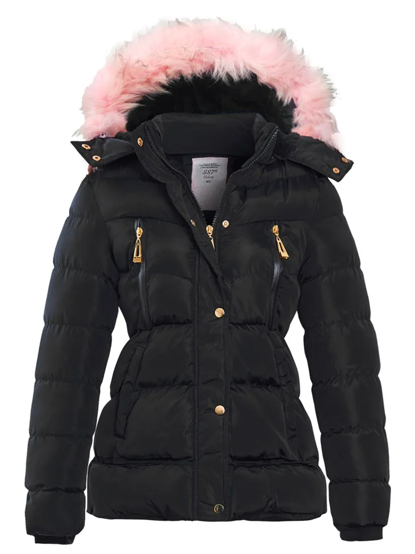 Girls Fleece Lined Padded Parka Coat, Colours Black, Navy, Ages 4 to 16 Years