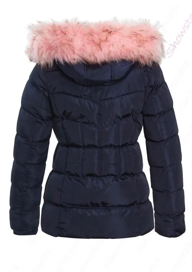 Girls Fleece Lined Padded Parka Coat, Colours Black, Navy, Ages 4 to 16 Years