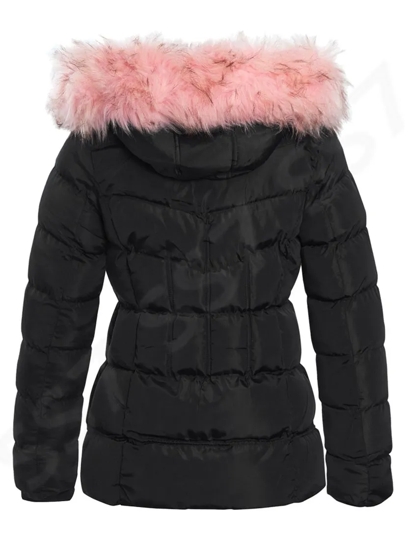 Girls Fleece Lined Padded Parka Coat, Colours Black, Navy, Ages 4 to 16 Years