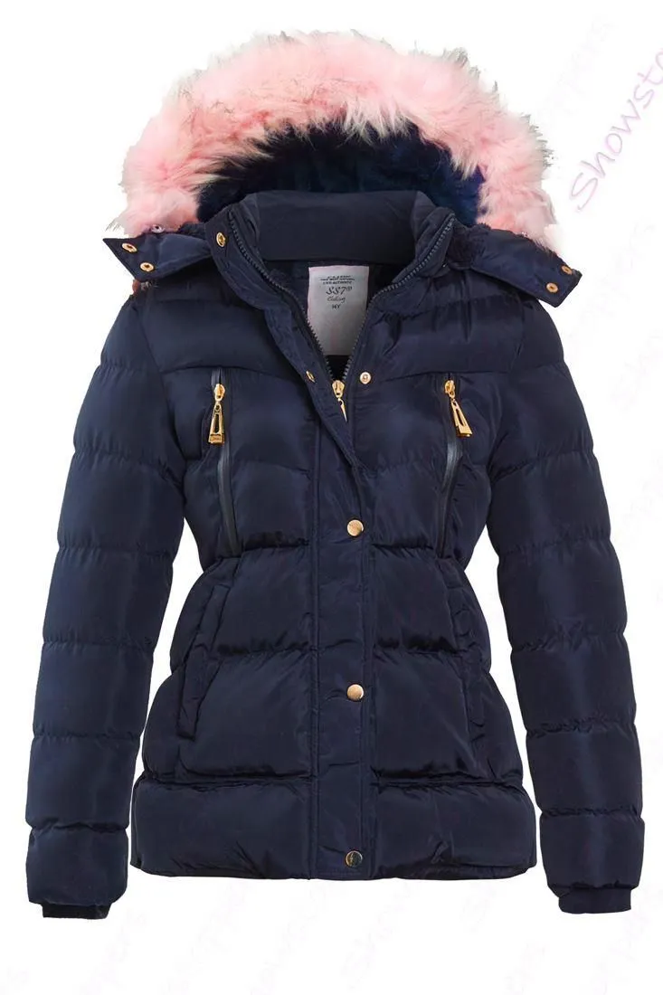 Girls Fleece Lined Padded Parka Coat, Colours Black, Navy, Ages 4 to 16 Years