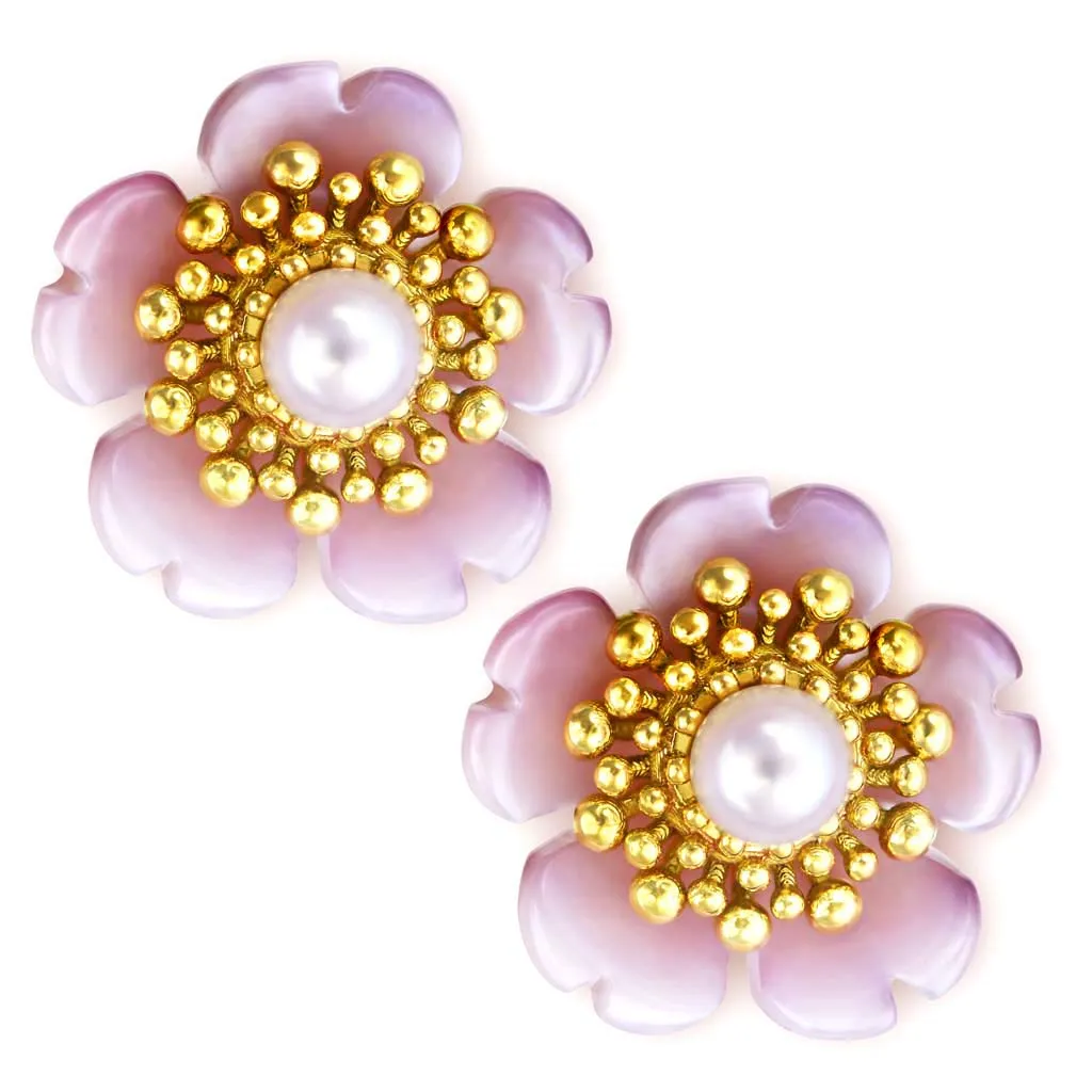 Gold Baby Blossom Earrings with Pearls