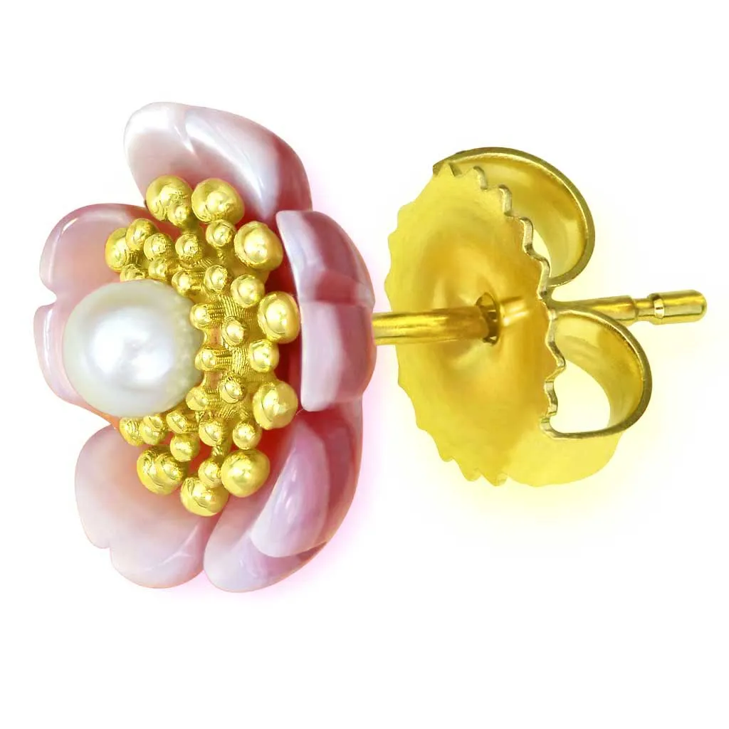 Gold Baby Blossom Earrings with Pearls