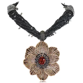 Gold Coronaria Pendant/Necklace with Garnet & Diamonds