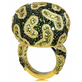 Gold Fine Lace Ring with Chrome Diopside and Peridot