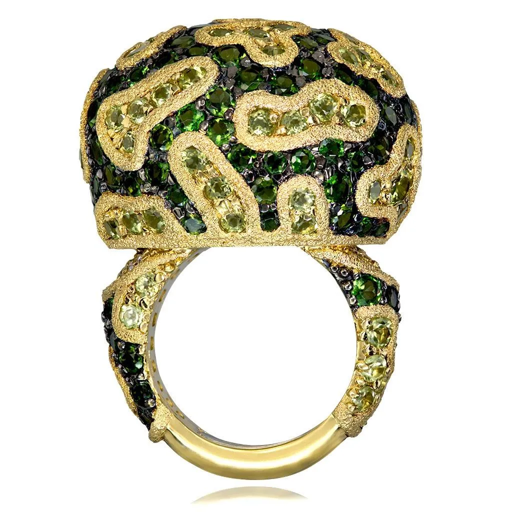 Gold Fine Lace Ring with Chrome Diopside and Peridot