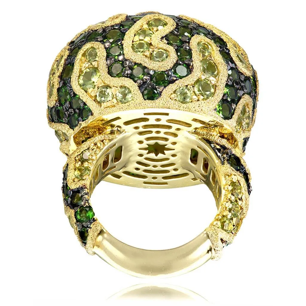 Gold Fine Lace Ring with Chrome Diopside and Peridot